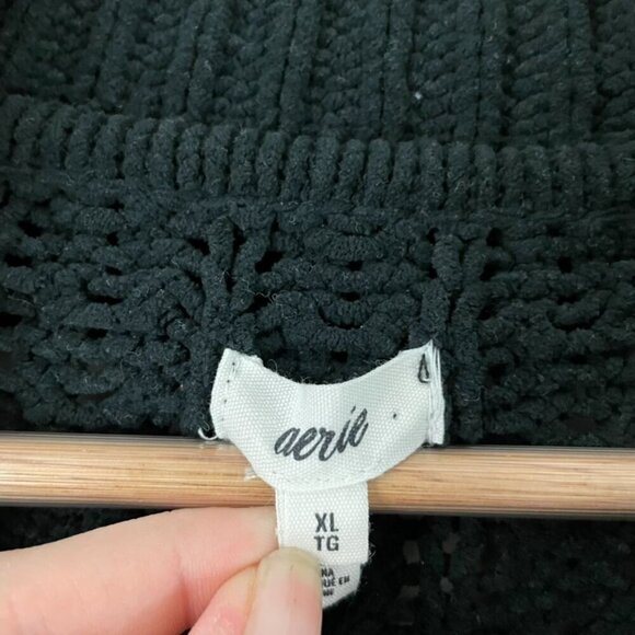 Aerie Cable Car Chenille Quarter Zip Sweater in Black Size XL - Picture 3 of 6